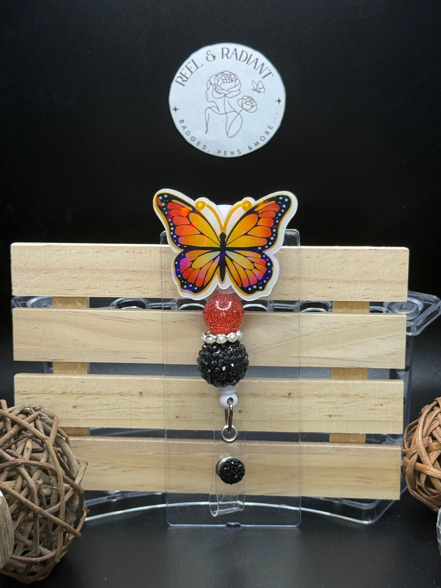 Butterfly Beaded Badge Reel