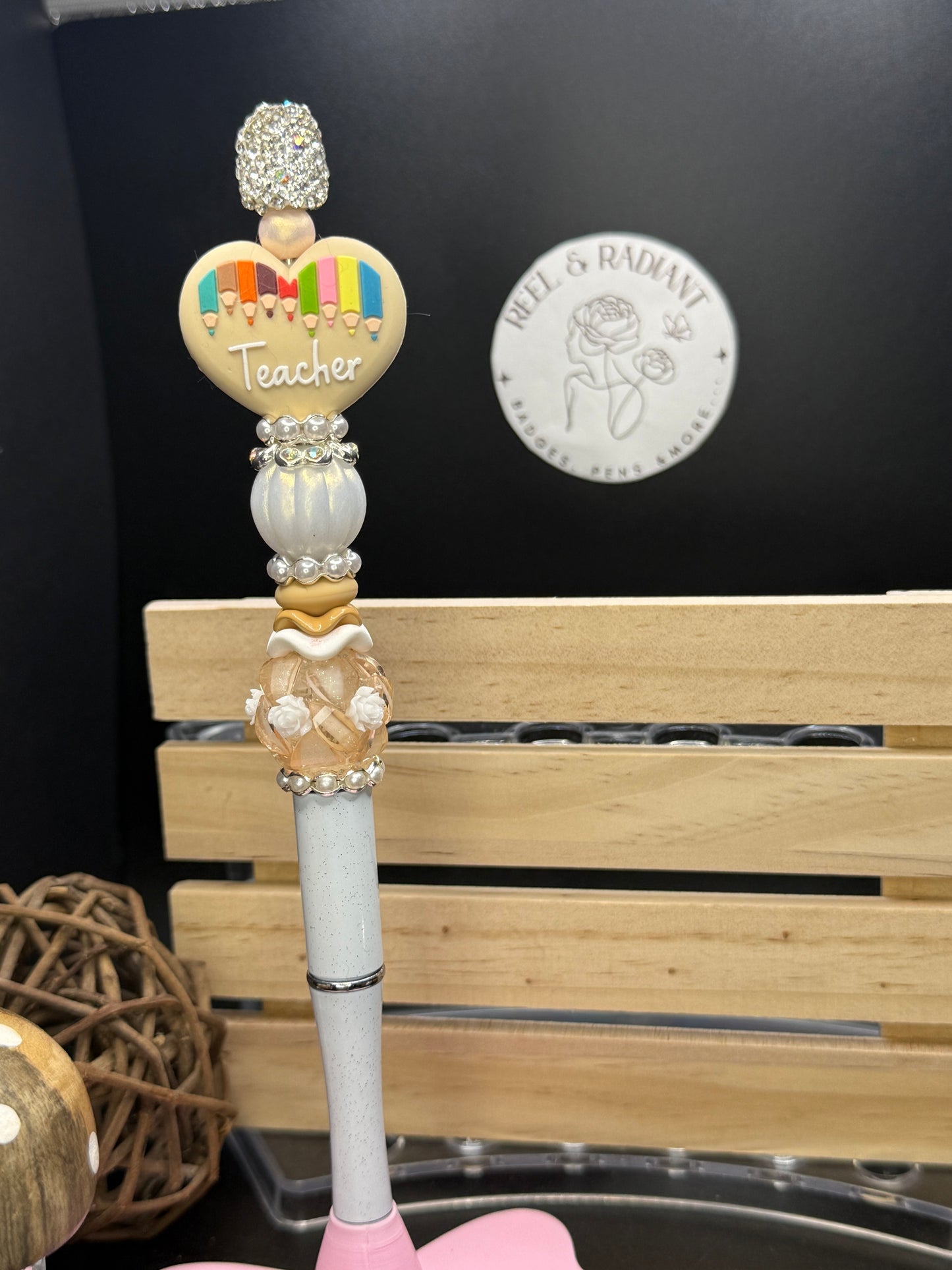 Teacher Heart Beaded Focal Pen