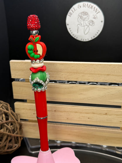 Apple & Cutie Worm Beaded Focal Pen