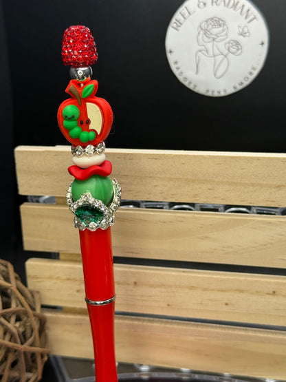 Apple & Cutie Worm Beaded Focal Pen
