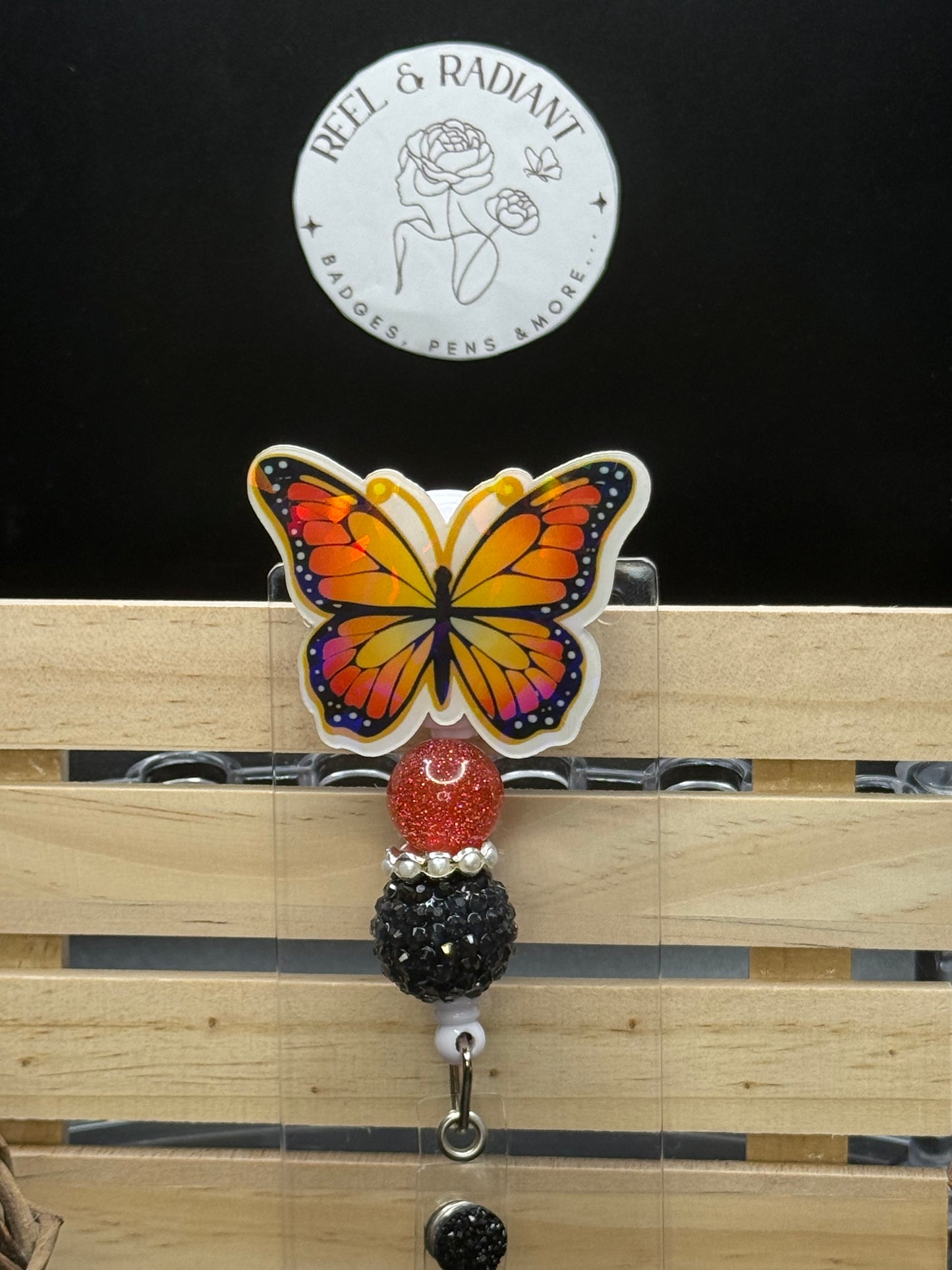 Butterfly Beaded Badge Reel