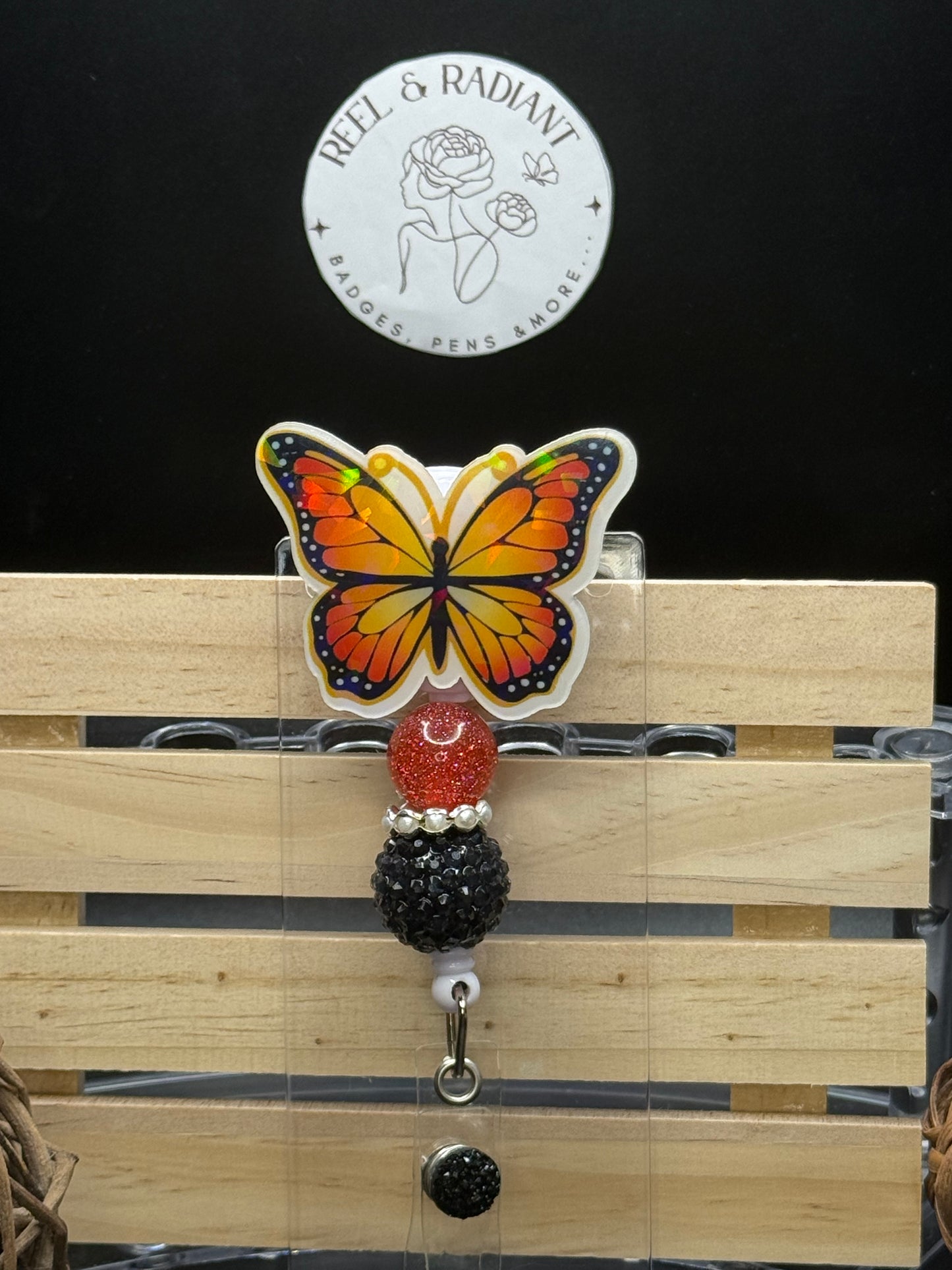 Butterfly Beaded Badge Reel